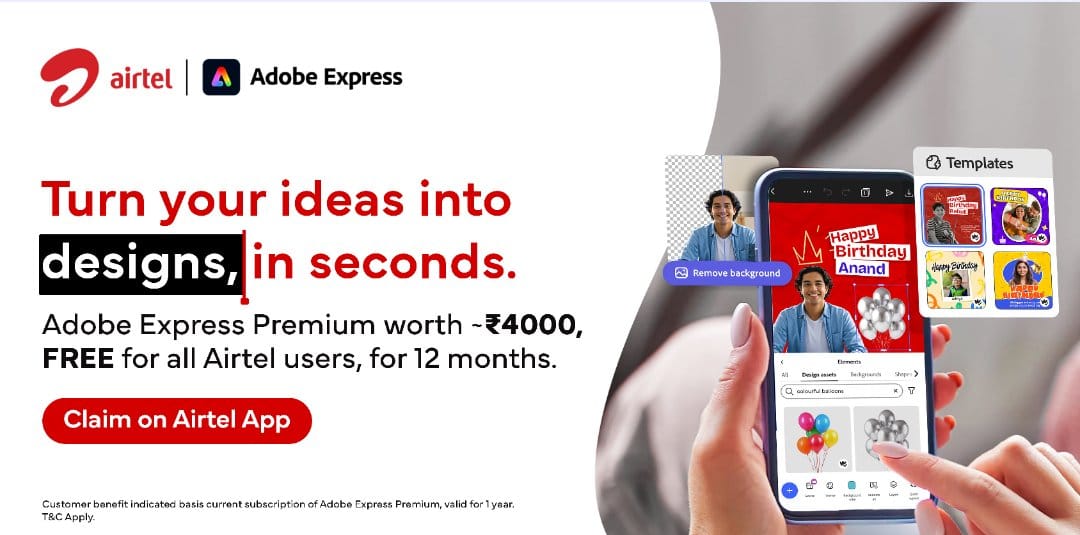 Free adobe express premium wihth airtel thanks